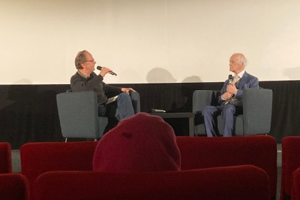 Felix Grassmann vom Abaton und Kurt Groenevold im Gespräch über Erich Fried nach dem Film 